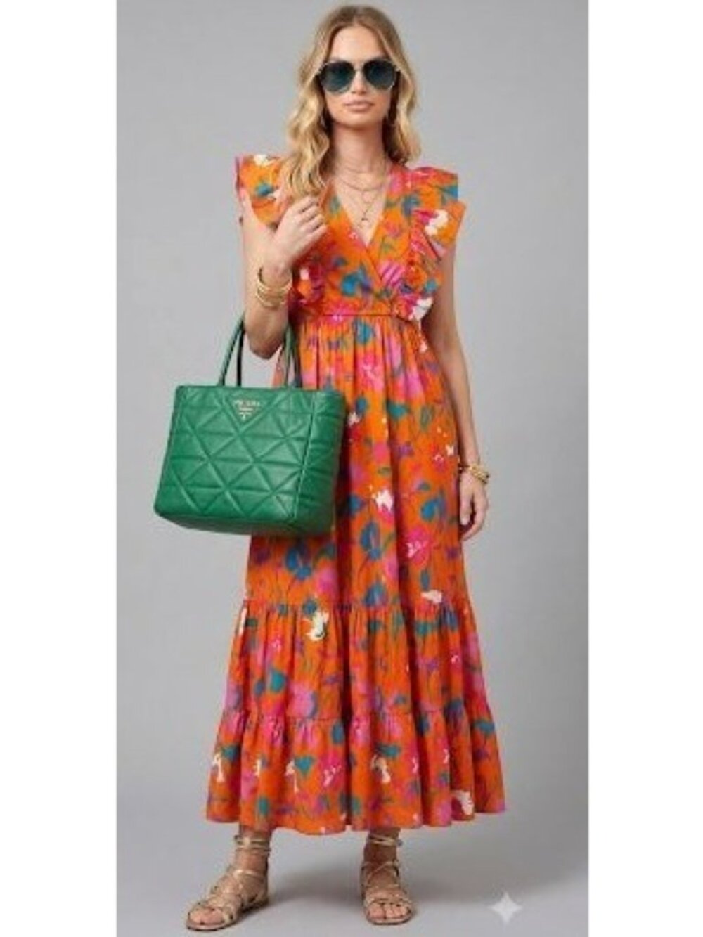 Roberto Rodriguez Dress M Floral Whimsy Boho Ruffle Tiered Midi Maxi Festival - Picture 4 of 16